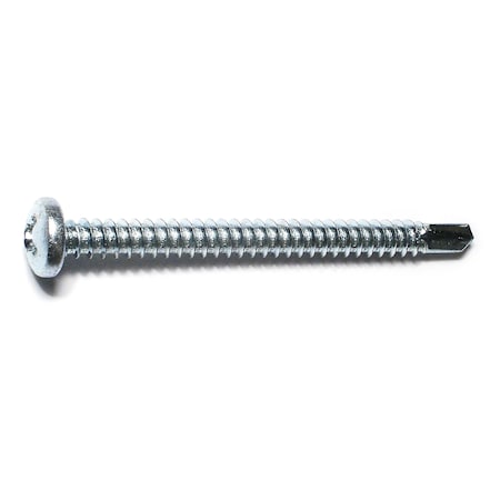 Self-Drilling Screw, #12 X 2-1/2 In, Zinc Plated Steel Pan Head Phillips Drive, 100 PK